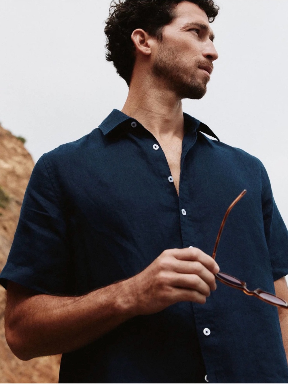 100% European linen, relaxed, short sleeve shirt/Deep Navy/XXL